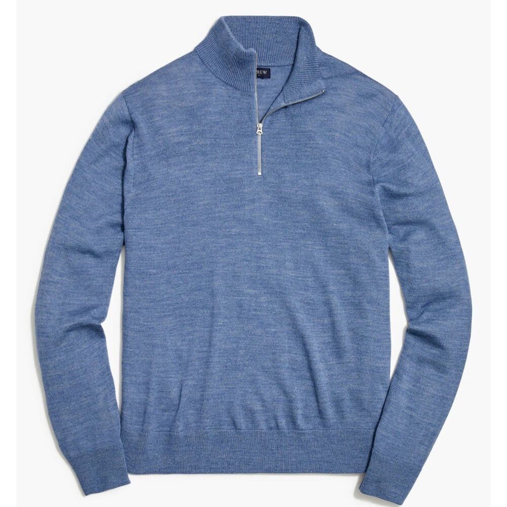 J.Crew Blue 1/4 Zip Merino Wool Mock Neck Casual Pullover Small A003327